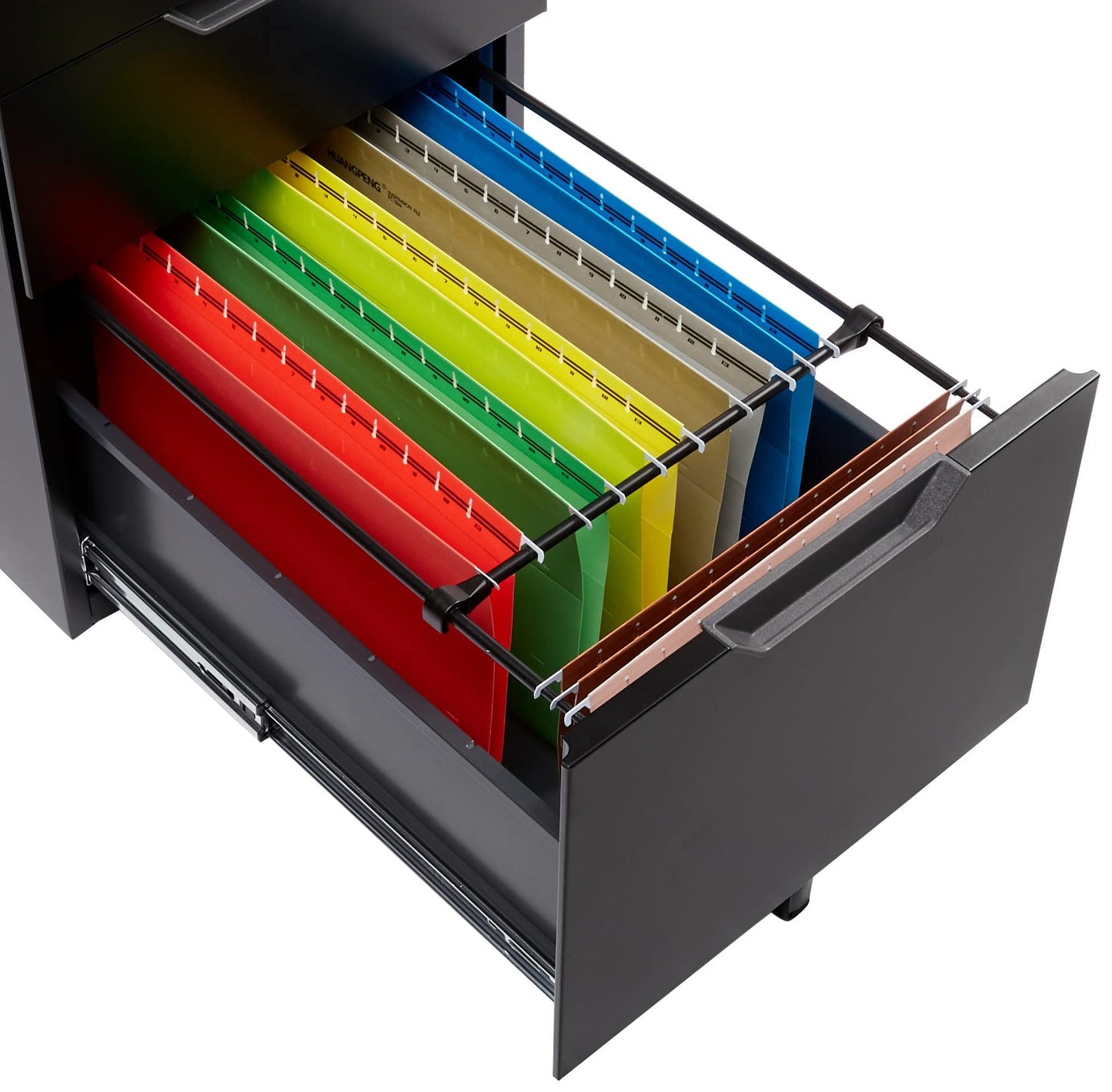 Amazon Basics 3-Drawer Mobile File Cabinet with Lock, Rolling Filing Cabinet for Hanging Files, Black, 20.71" D x 15.51" W x 24.29" H