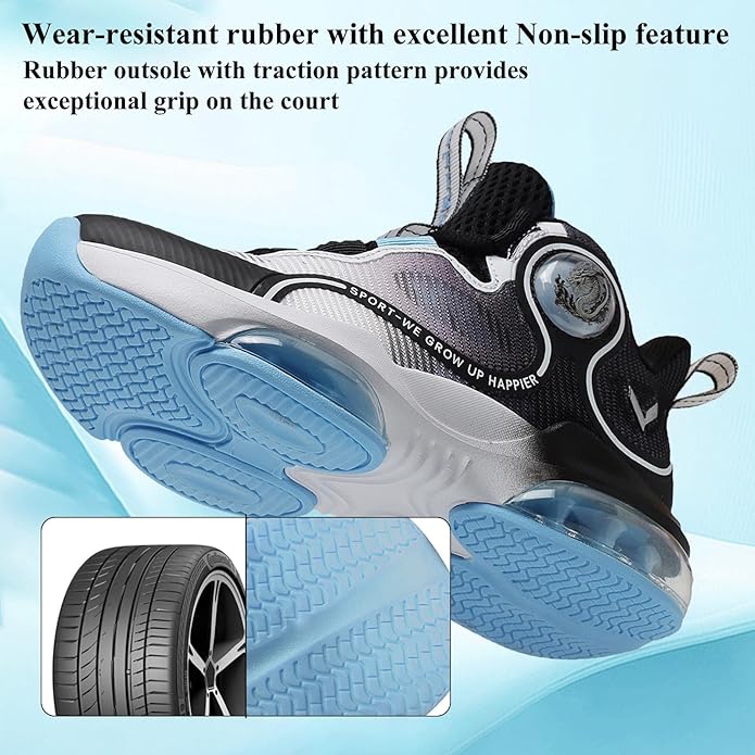 VITUOFLY Kids Basketball Shoes Boys Air Cushion Sneakers Girls Mid Top School Hoops Shoes Non-Slip Outdoor Sports Running Gym Comfortable Durable Little Kid/Big Kid