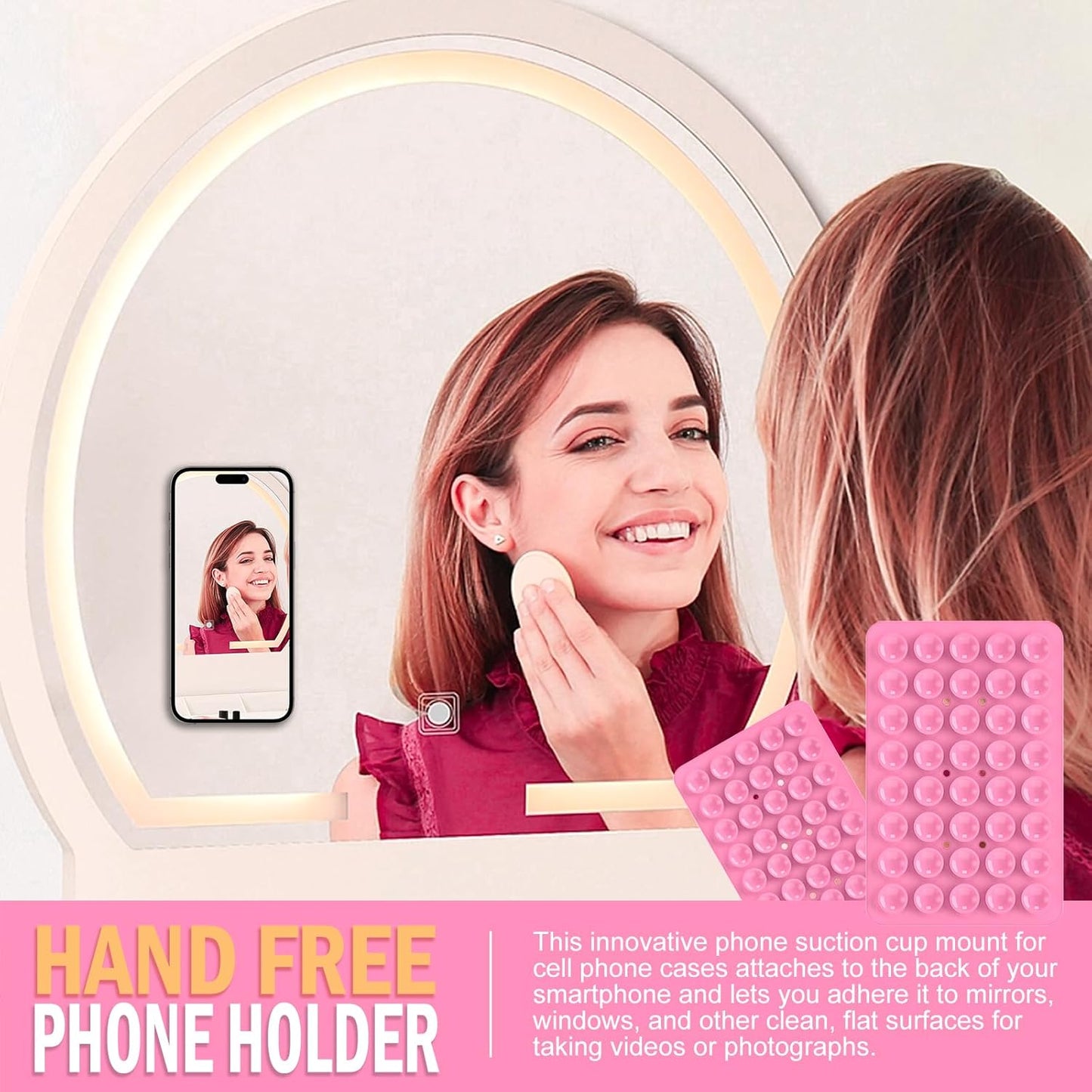 CMZZ Double Sided Silicone Suction Phone Holder Mount, Silicon Accessory for iPhone and Android, Hands-Free Mirror