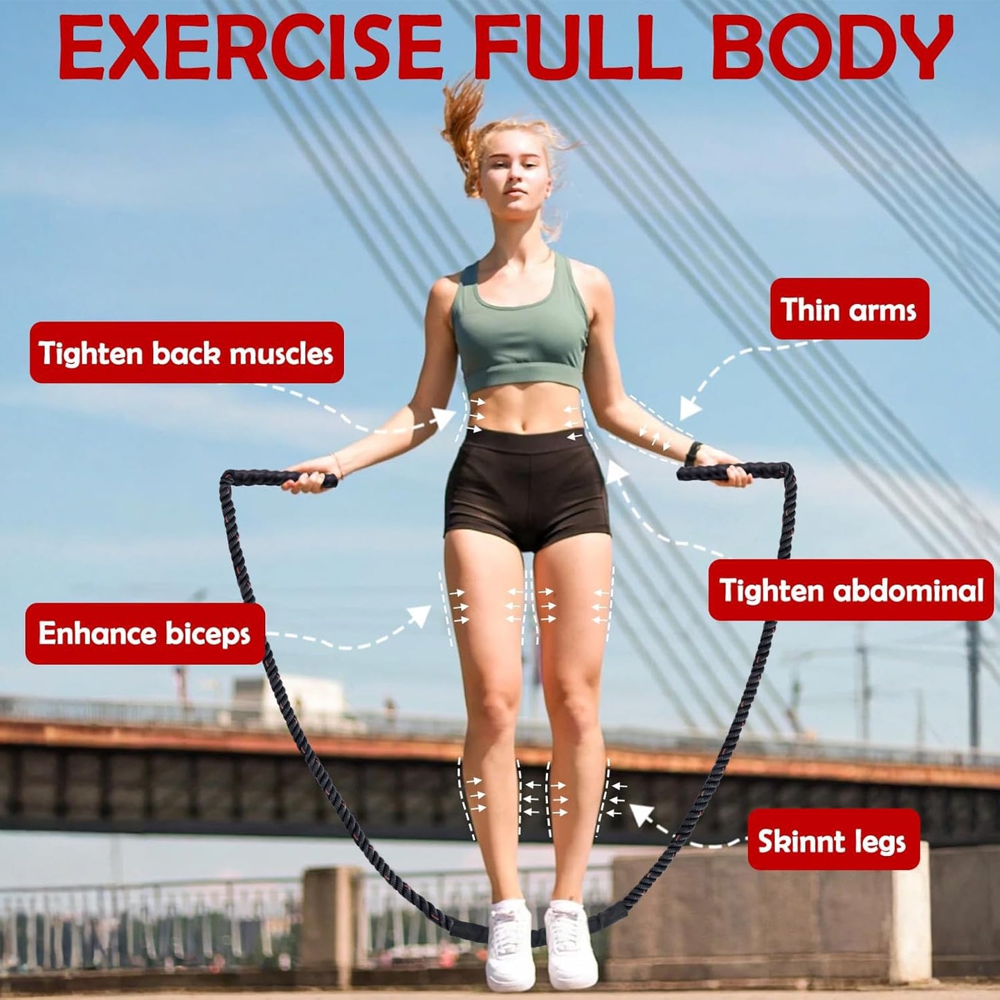 Weighted Jump Rope for Men Women, 1.5lb Heavy Jumping Ropes for Fitness, Adult Skipping Rope for Home Gym Exercise, Improve Strength and Building Muscle Workout Equipment (Black)