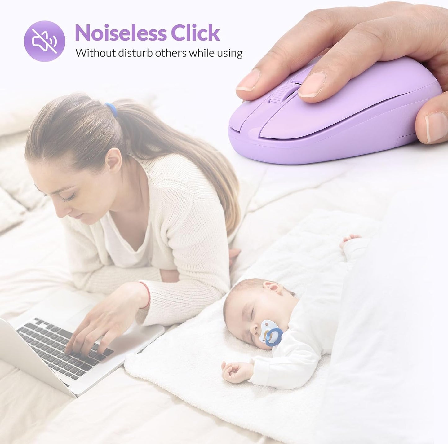 Rii RM700 2.4G Wireless Mouse Silent Mouse with USB Nano Receiver for Laptop,PC,Mac,Chromebook,Windows (Purple)