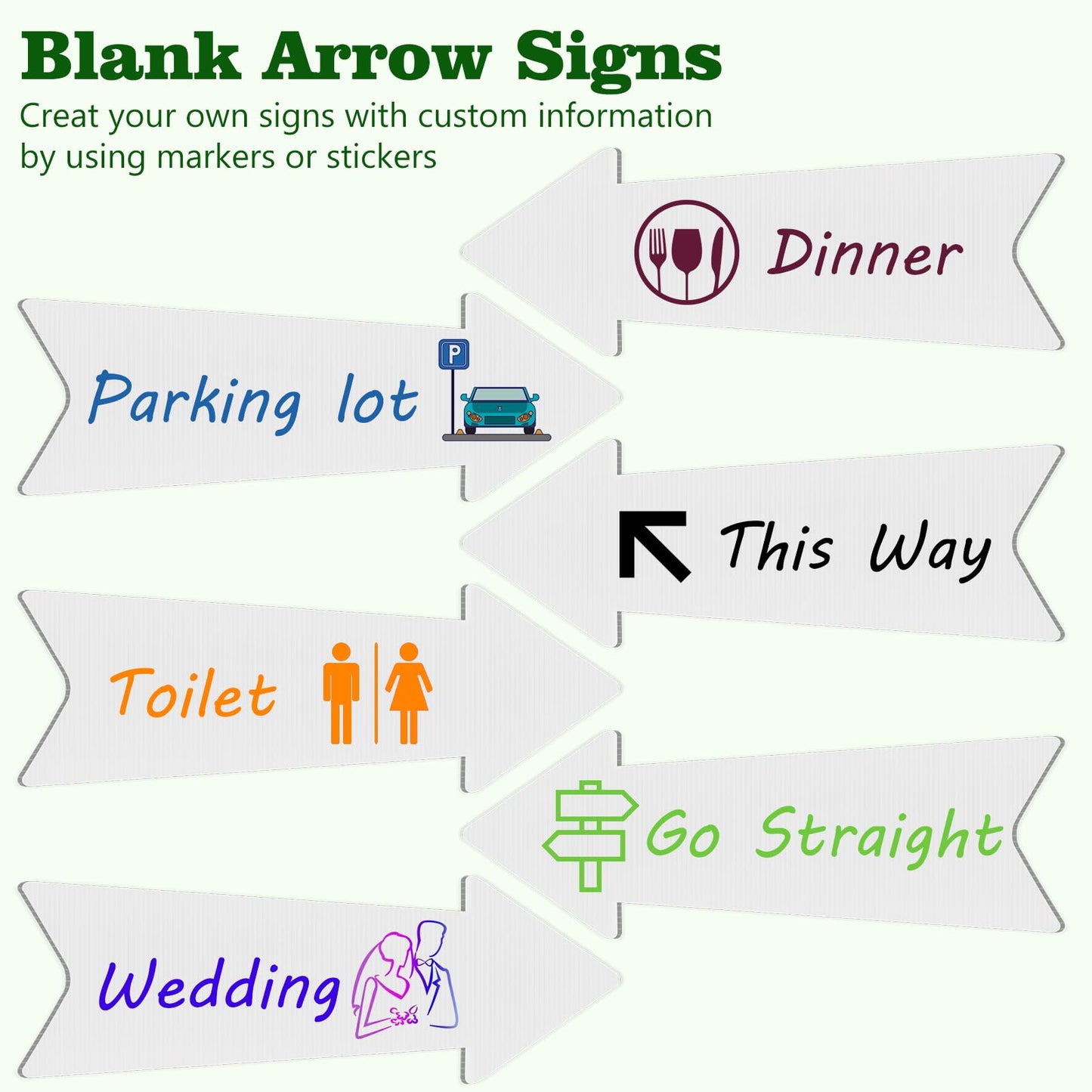 Directional Arrow Signs with Stakes, Remiawy 4 Pack Blank Yard Signs 17 x 6 Inches Custom Plastic Parking Signs with Arrow Outdoor for Wedding This Way, Birthday Party, Estate Sale, Lawn Guidepost
