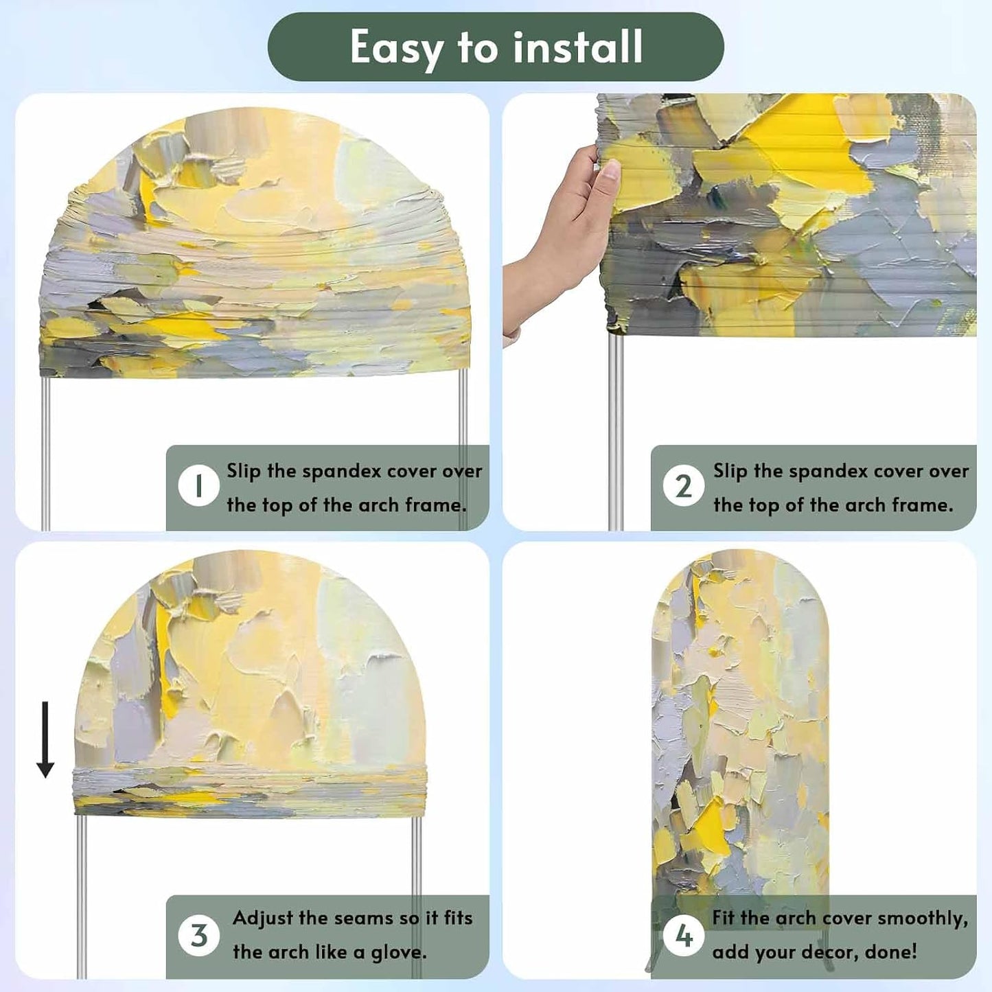 Jnbasdffb 7.2 Yellow Grey Wedding Arch Cover, Stretchy Spandex Arch Backdrop Stand Covers FT, Abstract Oil Painting