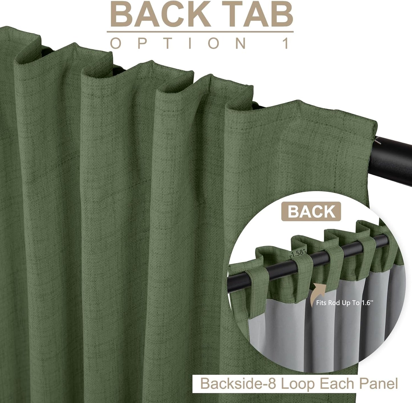 Skiennix 100% Blackout Olive Green Linen Curtains - Thermal Insulated Drapes, 2 Panels Set, 50" W x 96" L