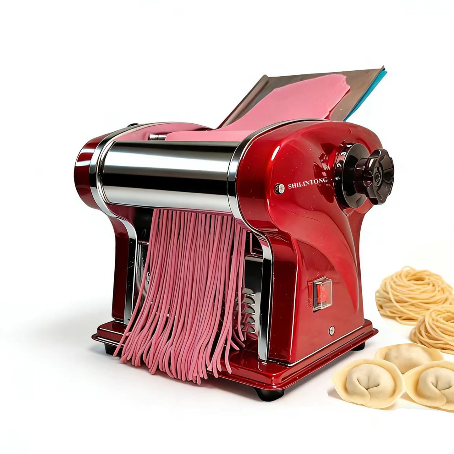 SHILINTONG Electric Pasta Noodle Maker Machine, Built-in 2.5 mm Blade, Dough Width 14 cm, 0.3-4 mm Adjustable Thickness, Output 5Kg/H for Home & Commercial Use