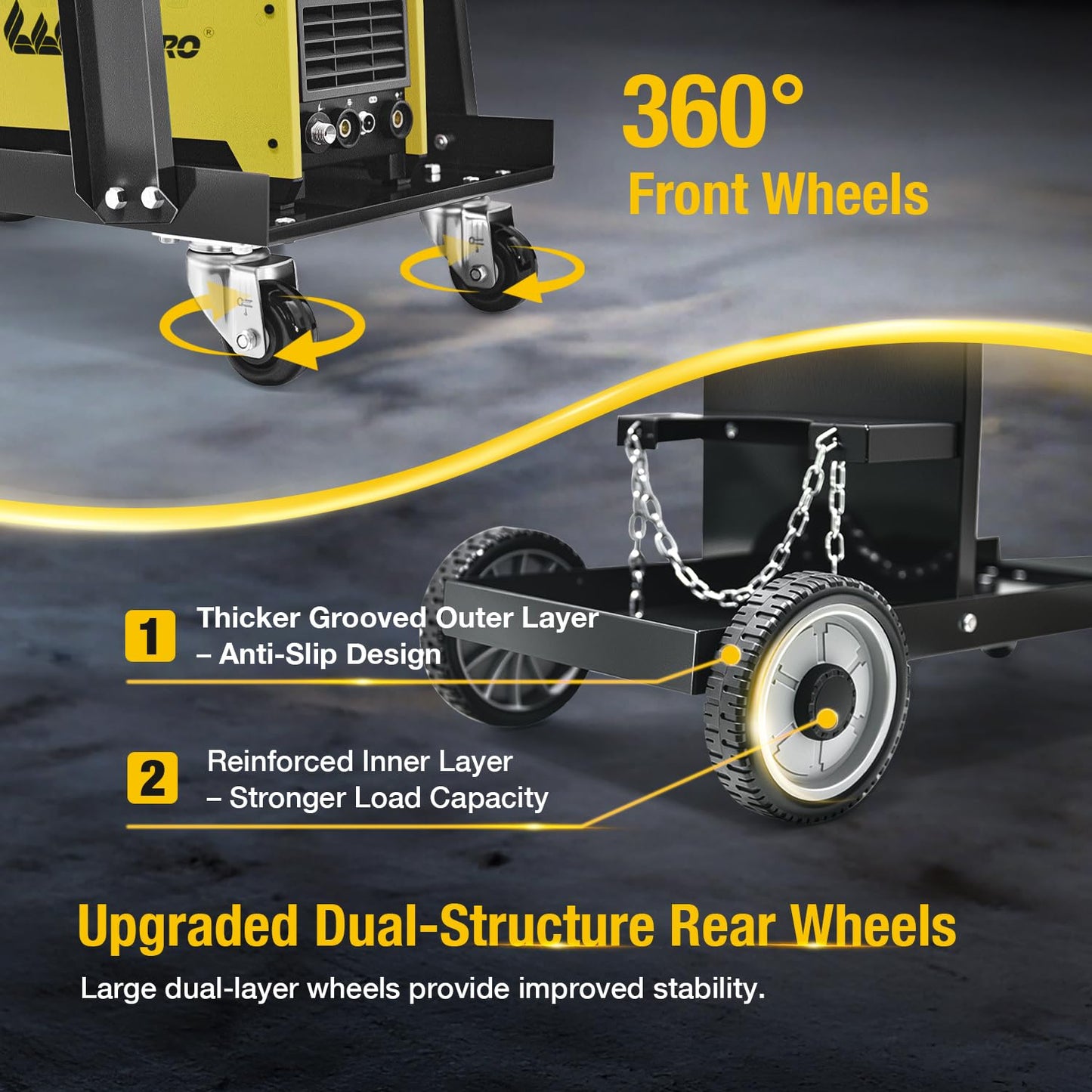 Weldpro 3-Tier Heavy Duty Welding Cart, Welder Cart for MIG/TIG Welder & Plasma Cutter, 400Lbs Capacity Rolling Welding Trolley with 360°Swivel Wheels & Safety Chains