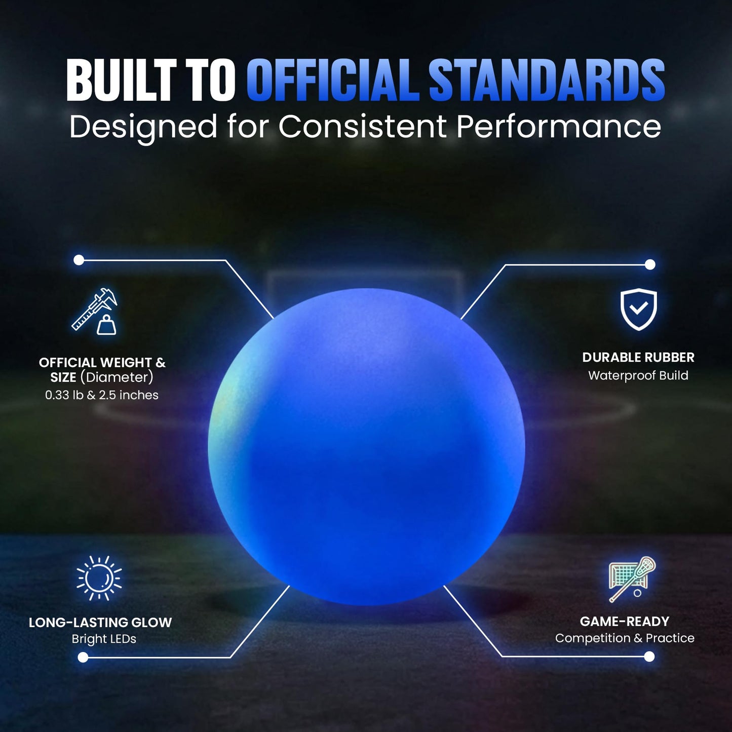 NW Athletics Glow in the Dark Lacrosse Ball | Night Practice & Training Equipment for All Ages | 2 Pack Official Size & Weight | Lacrosse Gift | LED Sky Blue