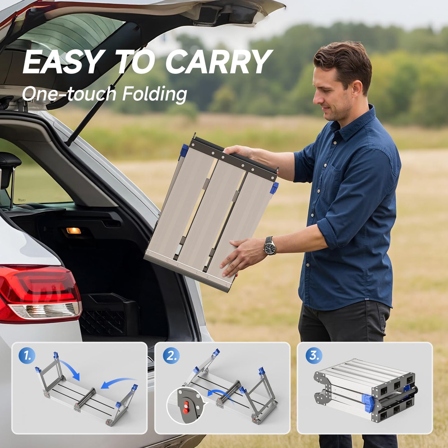 Loyoda Folding Work Platform for Adults, Aluminum Foldable Step Stool Adjustable Height, Lightweight and Durable Portable Outdoor Aluminum Step Ladder, Maximum Load Capacity of 500 Pounds.