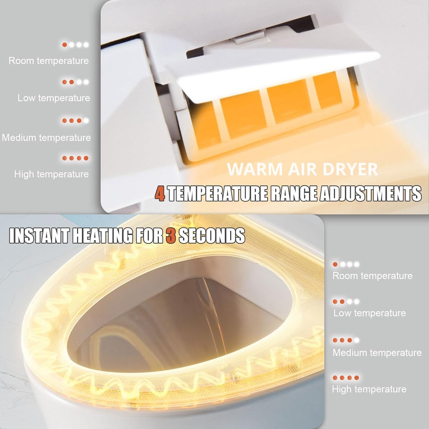 Electric Bidet Toilet Seat, Filtered & Unlimited Warm Water, 8 Modes Spa Wash, Warm Air Dryer, Heated Seat, Self-Clean Stainless Steel Nozzle, HD Night Light. 10-year warranty. (TB-38E,Elongated)