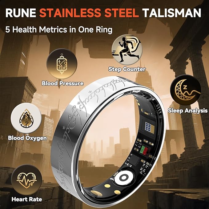 Ultra Smart Ring for Women Men,Health Fitness Tracker with Sleep/Blood Pressure/Oxygen Monitoring, Heart Rate & Activity Tracking,IP68 Waterproof, 5+Day Battery,No Subscription Fee 1-Silver 10