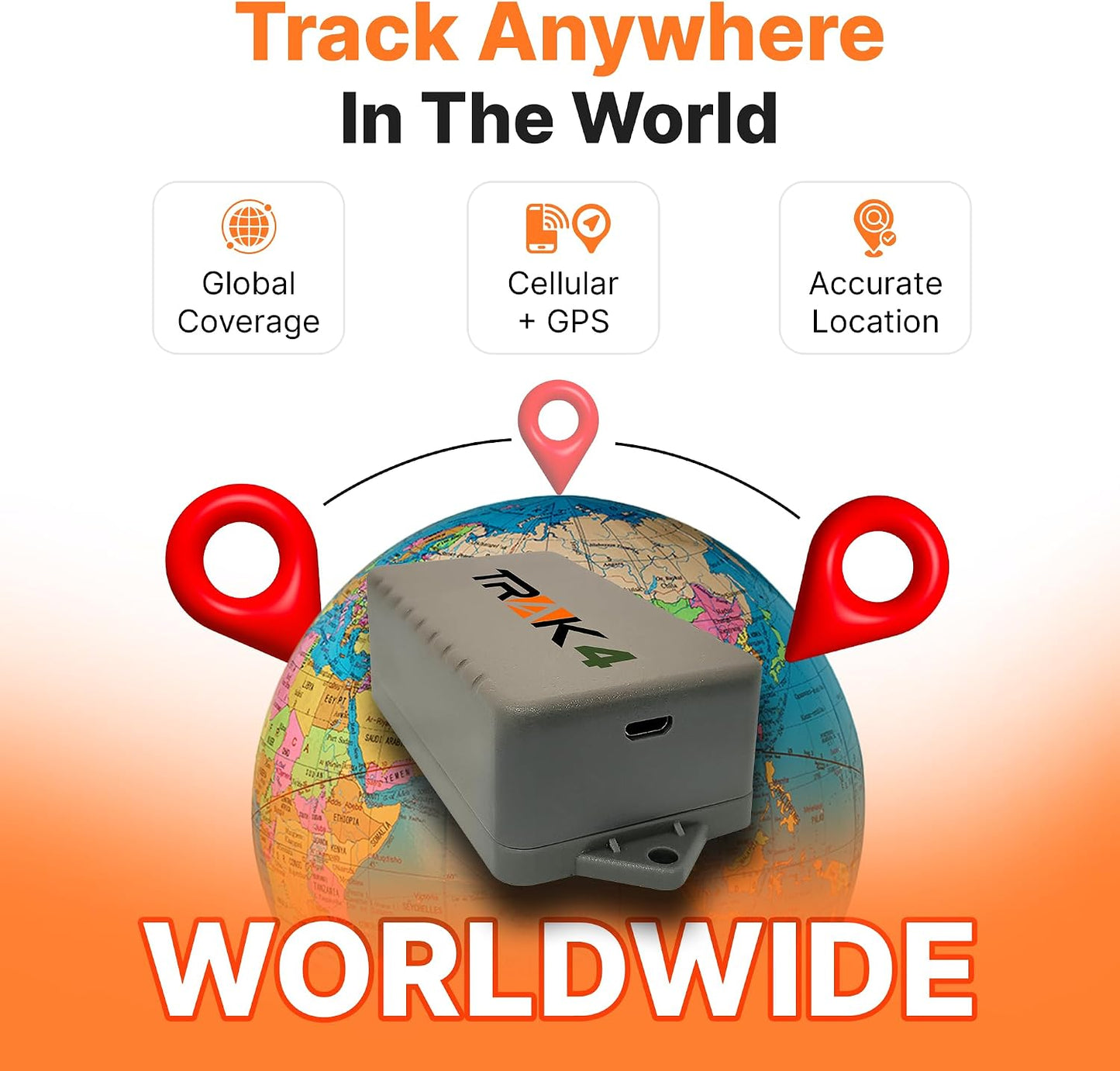 Trak-4 Assets, GPS Tracker for Vehicles, Equipment. Long Battery Life, Waterproof, Global Tracking. Low-Cost