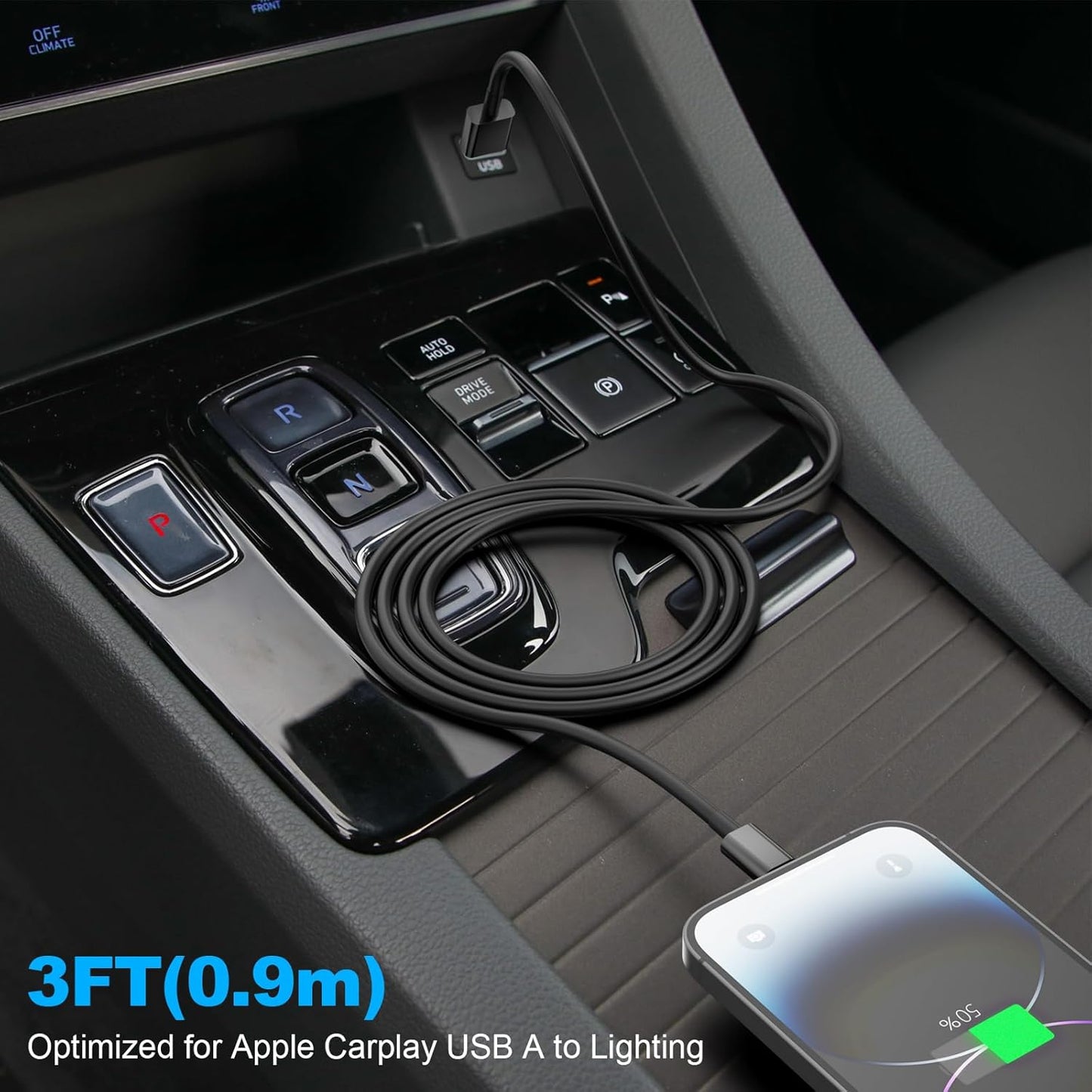 3FT 14 13 12 11 Snisre Car Carplay Cable, USB A to Lightning Cable Compatible with iPhone Pro Max XR XS X Charger