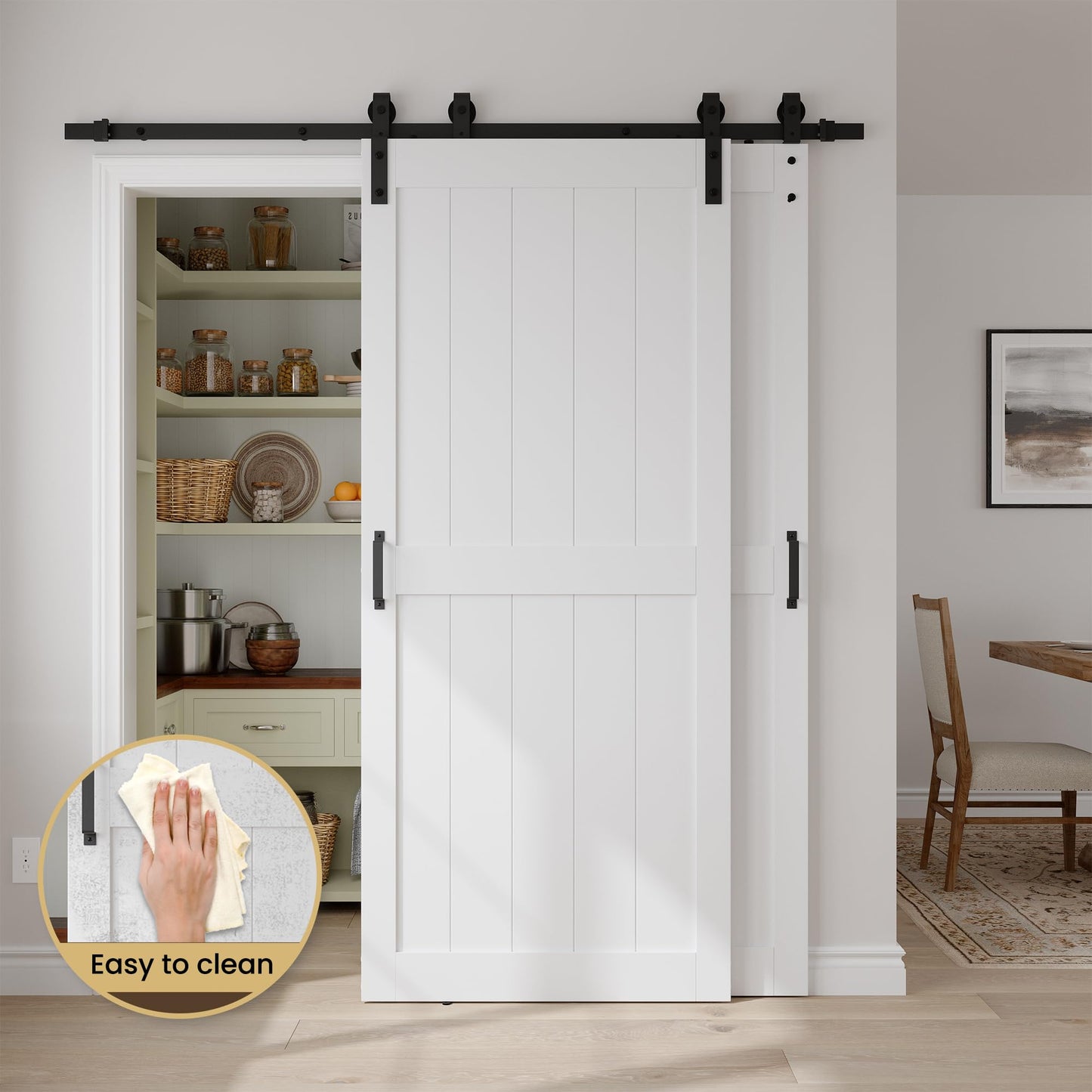 COSHOMER 36" x 84" Bypass Barn Door, Sliding Barn Door with 6.6FT Track Hardware Kit Included, H Shape Solid Core MDF Barn Doors, Waterproof PVC Surface, Save Space, Easy to Install, White