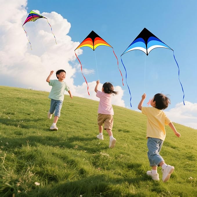 Delta Kite for Kids and Adults, Easy to Fly, Nylon Fabric with String Handle, Outdoor Beach Park Activities
