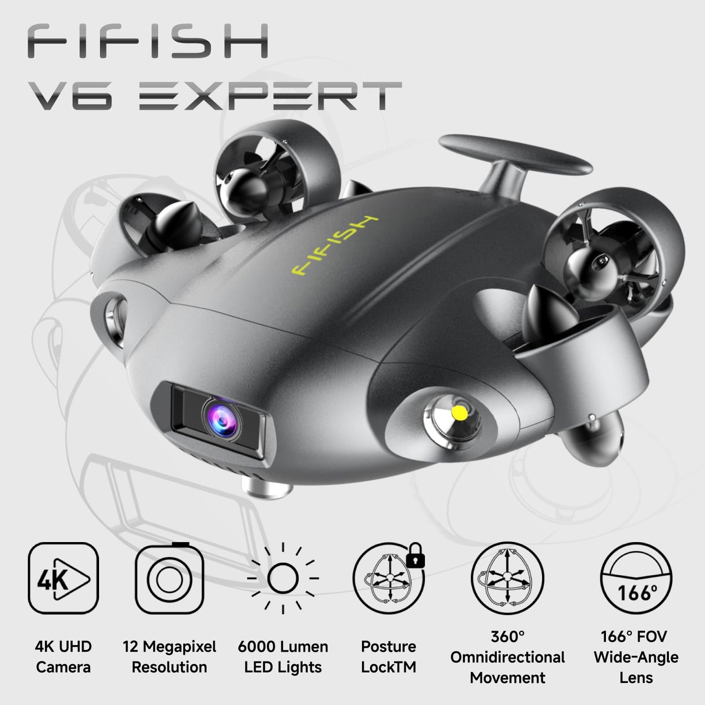 FIFISH QYSEA V6 Expert M200A Underwater Drone with Robotic Arm, AI Vision Lock Portable ROV with Q-Interface, Underwater Robot with Industrial Case, 6 Hours Working Time, 4K Camera, 660ft Dive
