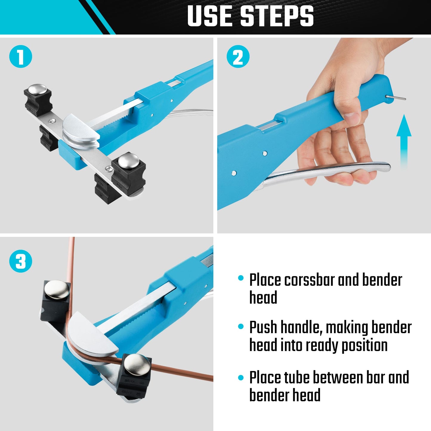 DURATECH Tube Bender Set, 1/4"-7/8" O.D. Ratcheting Pipe Bender with Pipe Cutter and Deburring Tool, 90° Forward/Reverse Pipes Bending Tools for HVAC Air Conditioning Refrigerator Repair