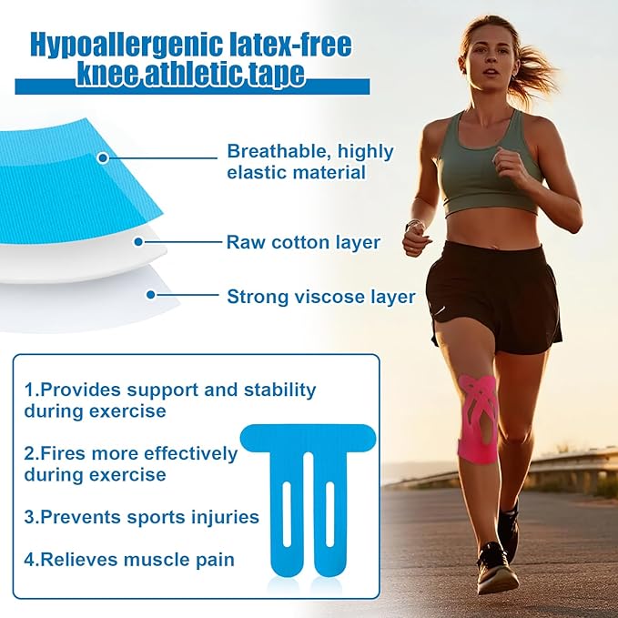 Precut Kinesiology Tape for Knees 12 Pack, Knee Kinesiology Tape Precut for Muscle & Joints, Sports Tape for Knee Support, Latex Free Water Resistant,4 Colors Knee Tape for Knee Pain Relief pre Cut