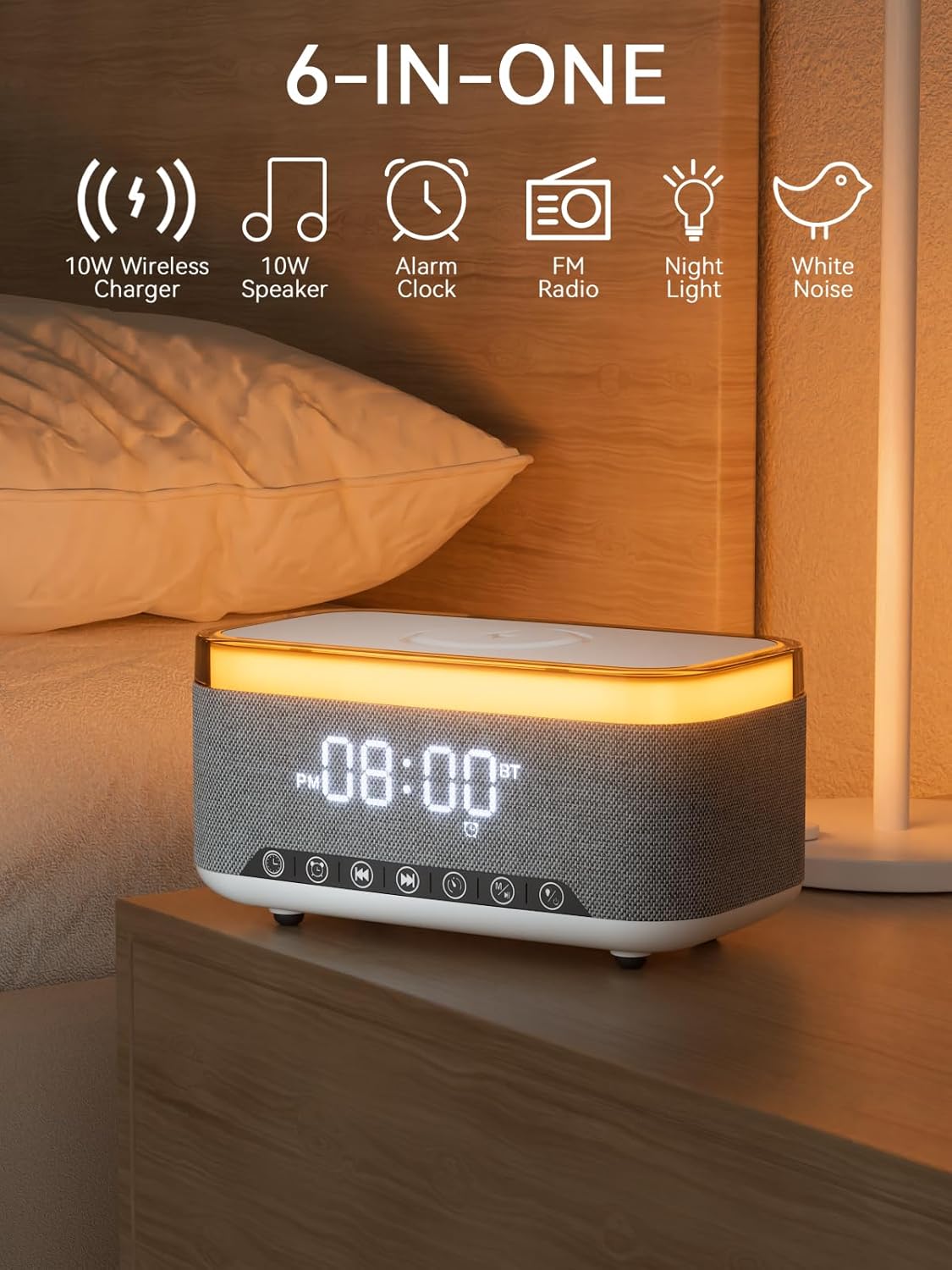 Reatsoc 10w 10W 12-Color Alarm Clock Bluetooth Speaker with Fast Wireless Charger for iPhone Samsung, Stereo Bluetooth