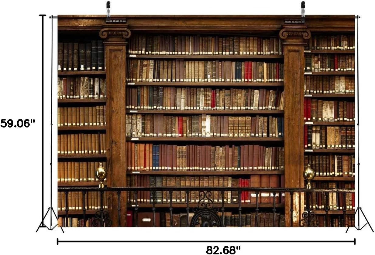 BELECO 7x5ft Fabric Vintage Wooden Bookshelf Backdrop Books Antique Bookcase Old Library Phtography Backdrop for Party