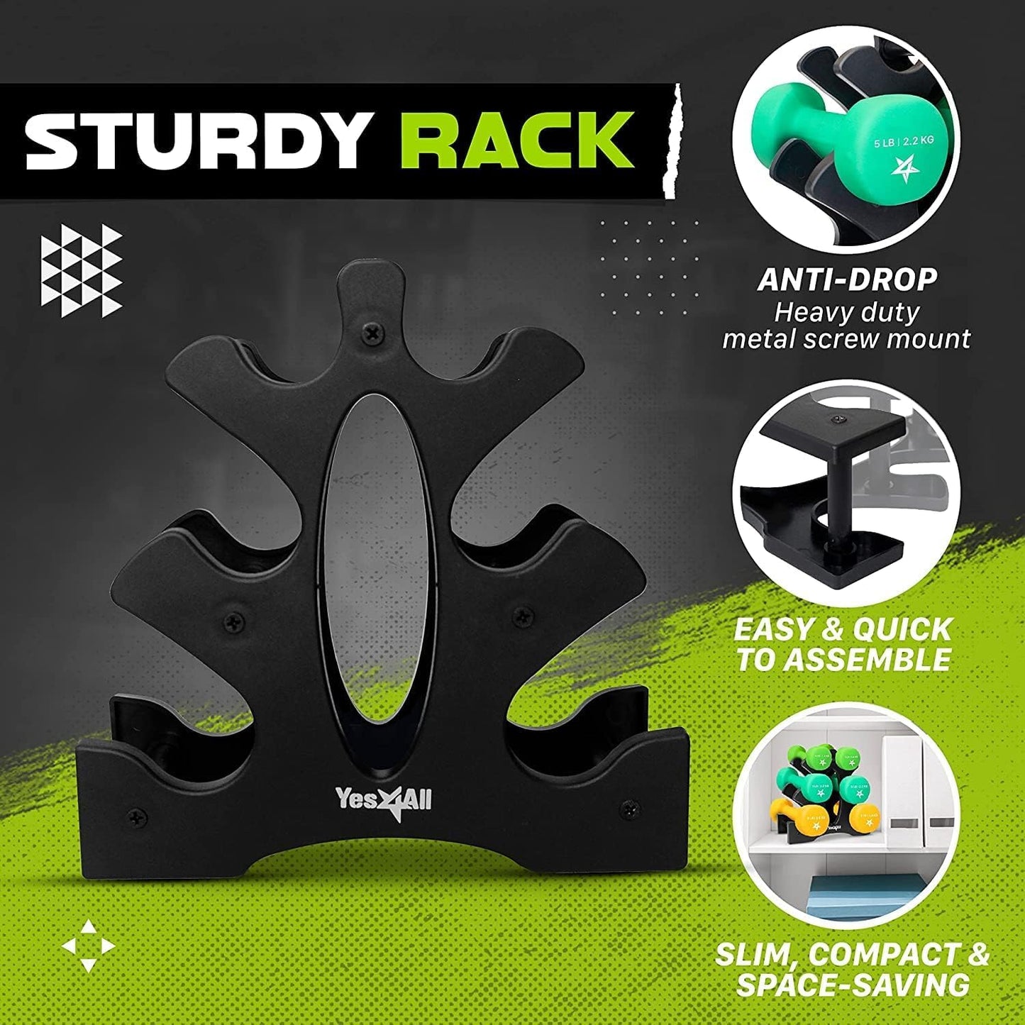 Dumbbell Neoprene 2-3-5lb pair + Plastic Rack