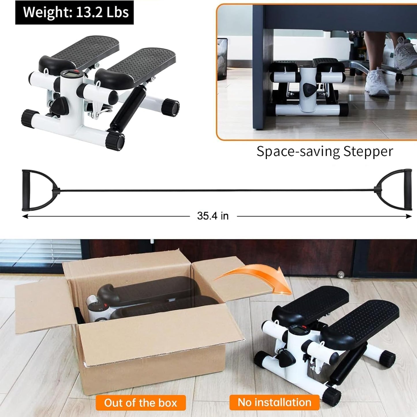 Steppers for Exercise at Home, Mini Stepper with Resistance Bands, Hydraulic Fitness Stepper with LCD Monitor, 360LBS Weight Capacity Portable Stair Stepper for Small Spaces