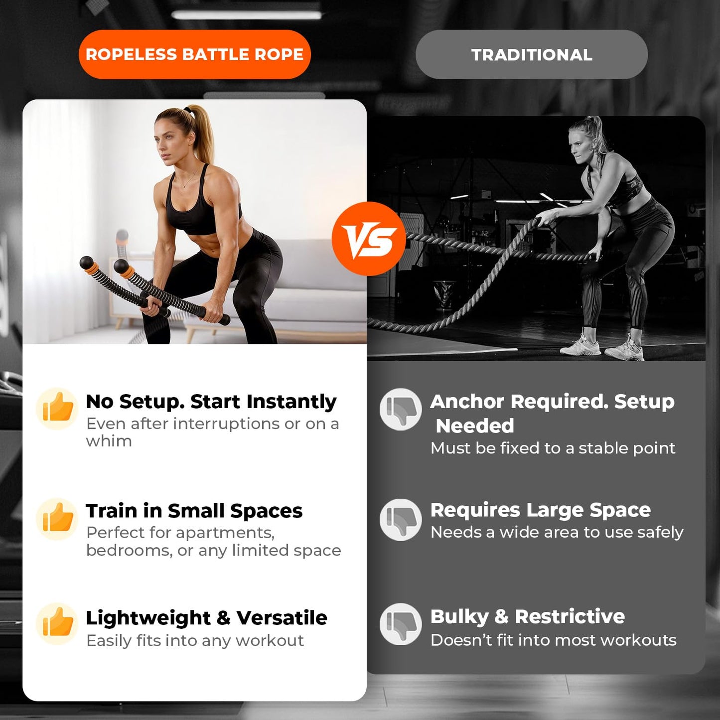 Poonoo Upgraded Ropeless Battle Ropes, Weighted Cordless Workout Equipment for Home Gym, Portable Full Body HIIT Cardio & Arm Strength Training, Low-Impact Fitness Exercise Heavy Gear for Men & Women