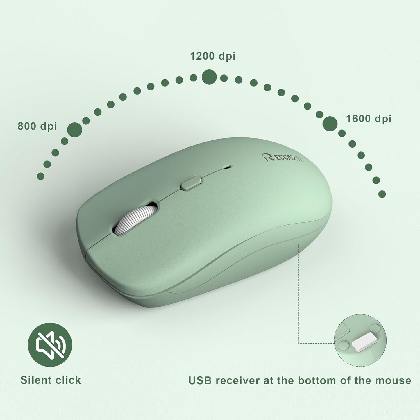 RECCAZR 2.4GHz Wireless Keyboard and Mouse Combo, Full-Sized Wireless Keyboard and Adjustable DPI Mouse, USB Receiver