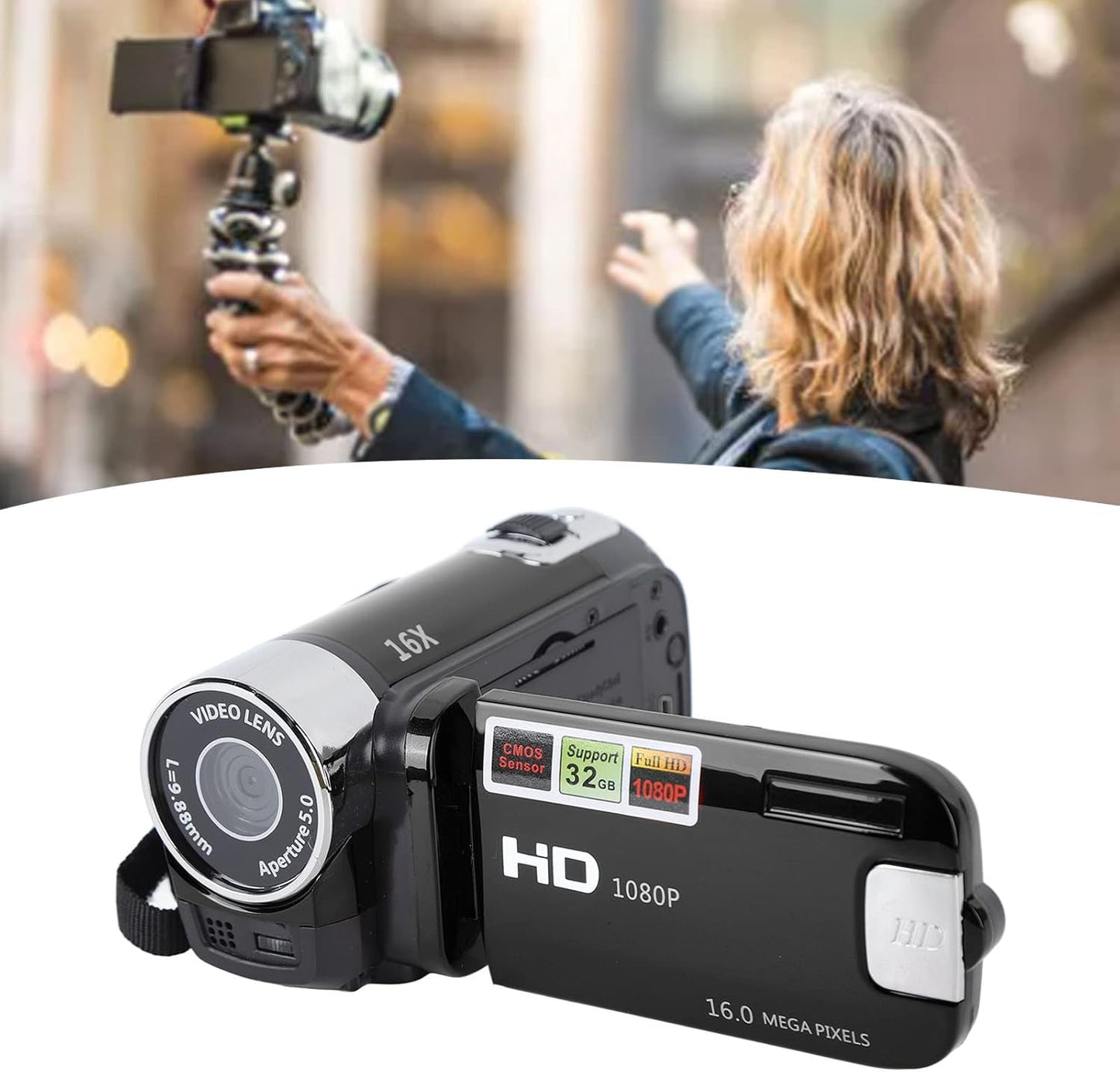 ciciglow 1080P 16MP 16x 2.7in Handheld Video Camcorder, Camera Digital Zoom Video Camera with TFT Rotatable Screen