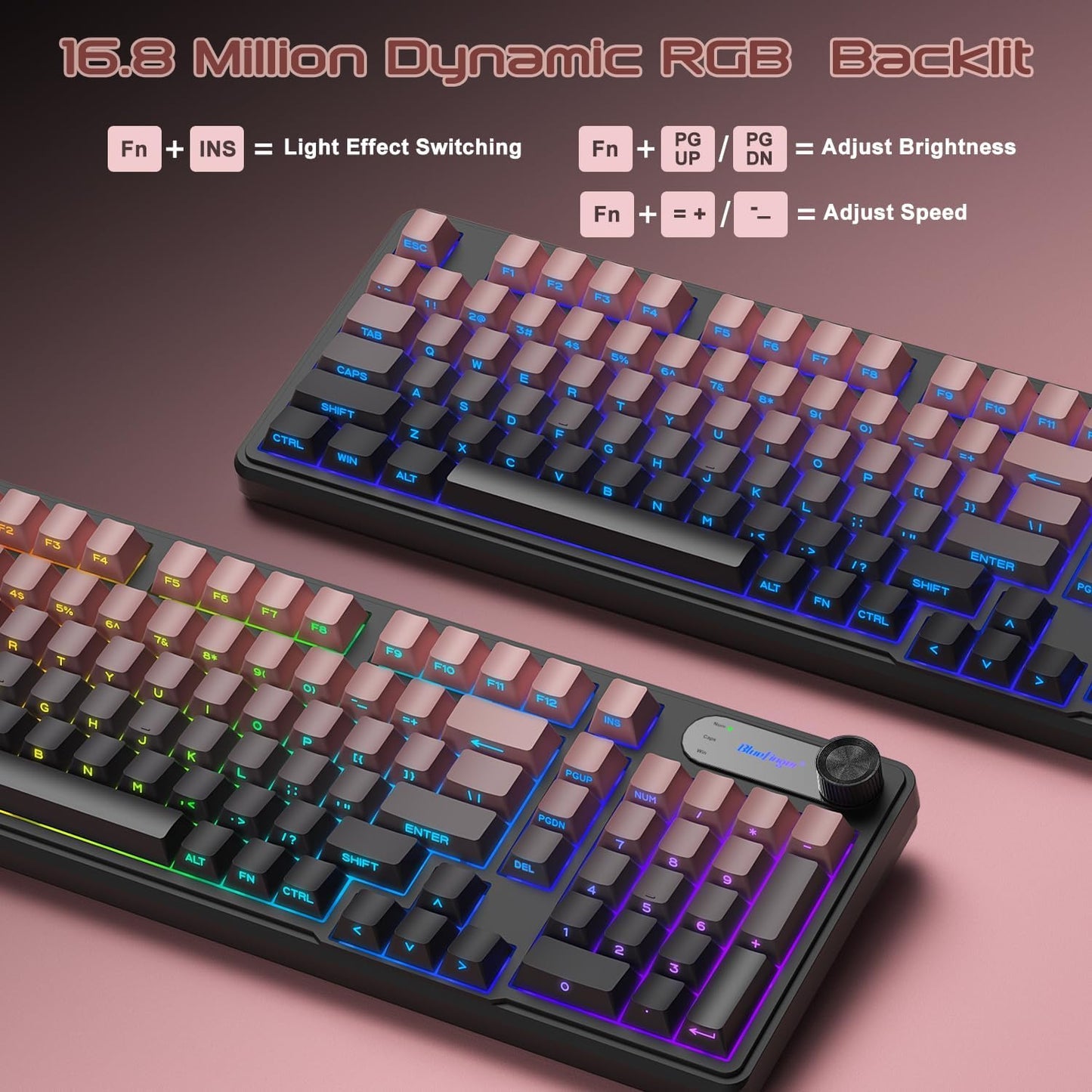 BlueFinger 98 RGB Gaming Keyboard, Keys USB Wired Keyboard with Rainbow Backlit, Volume Knob & Screen, Quiet Typing