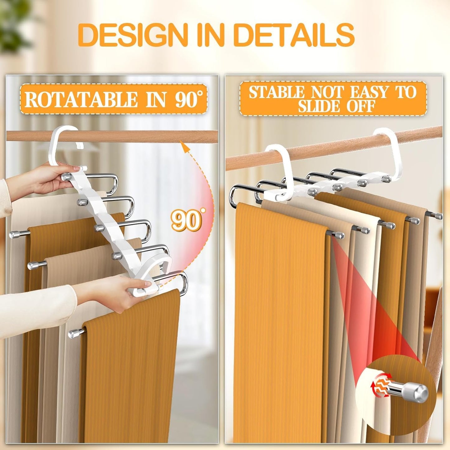 Pant Hangers Space Saving Jean Hangers -No Wrinkle Clothes Hanger - Closet Organizer and Storage, College Dorm Room Essentials Apartment Must Have - 1 Pack