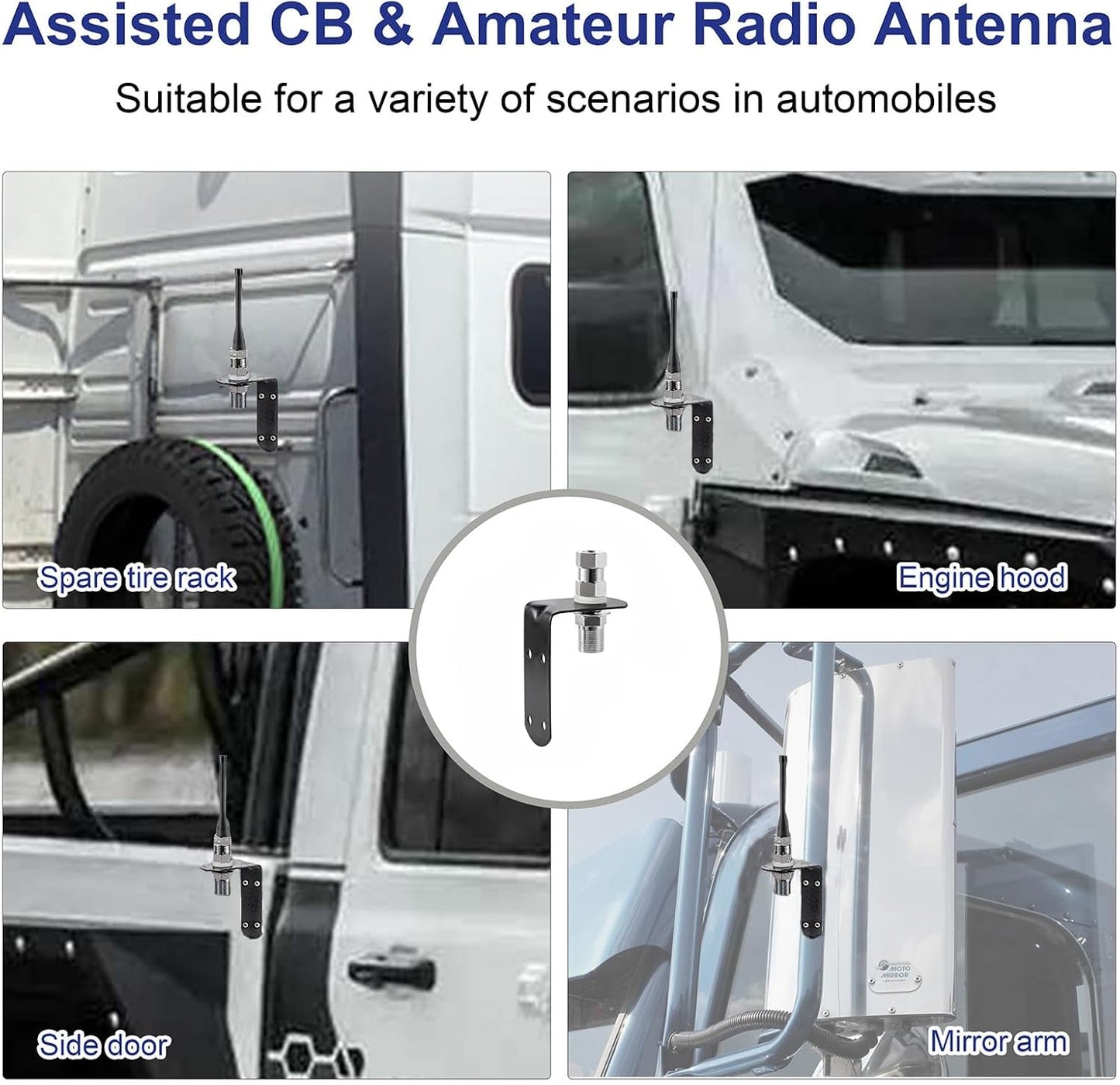 SO-239 3/8-24 L-Shape Universal CB Antenna Hood/Trunk Channel Wall Mount with Stud Compatible with Standard Threaded