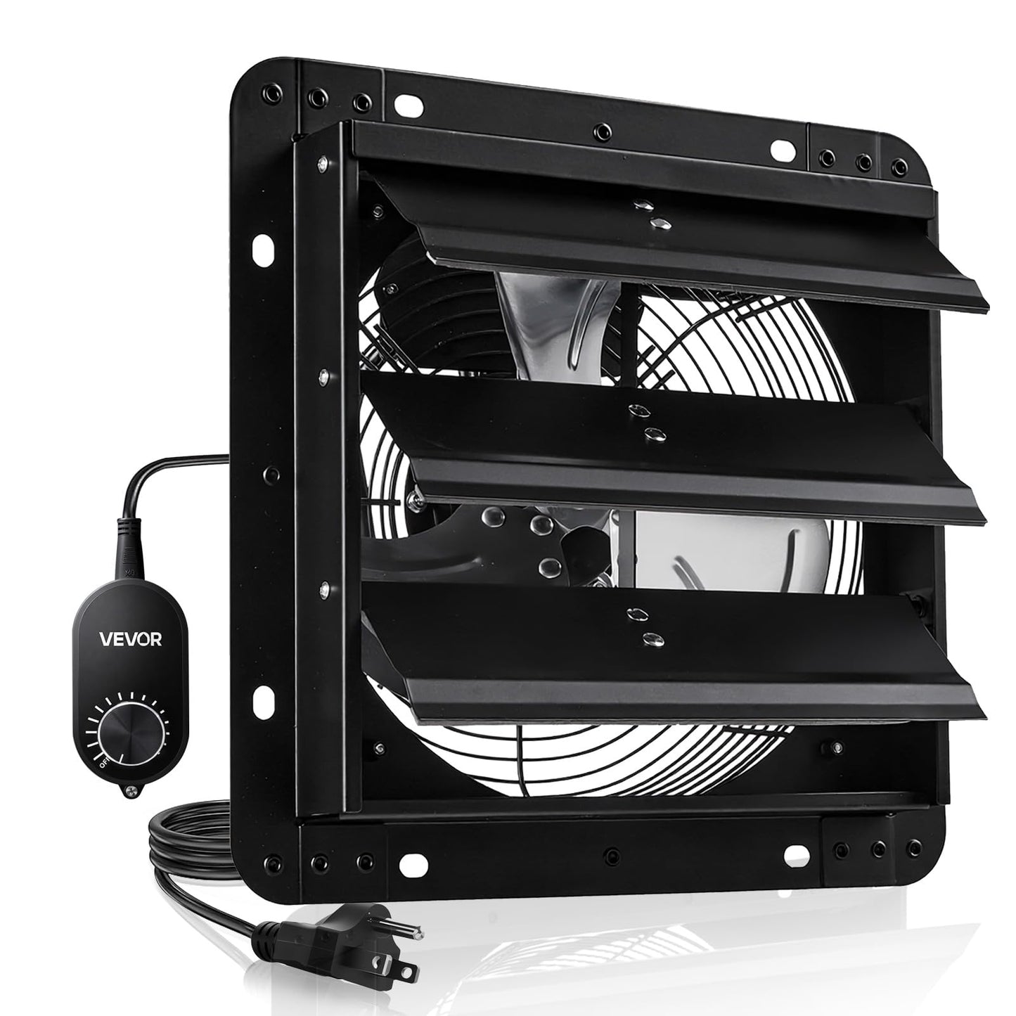 VEVOR 10'' Exhaust Fan, Wall Mounted Attic Fan with Variable Speed controller, 900 CFM, Automatic Shutter, Ventilation and Cooling, Black