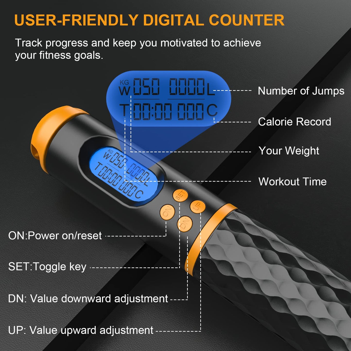 Smart Jump Rope, Multifun Speed Skipping Rope with Weight/Lap/Time/Calorie Counter Adjustable Digital Counting Jump Ropes for Home Gym, Cordless Jumping Rope for Men Women Kids