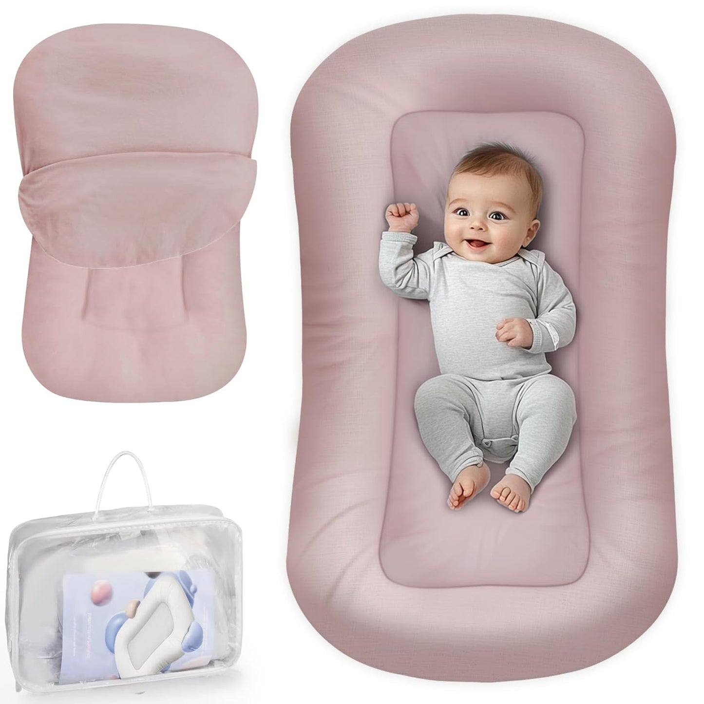 Skiennix Infant Support Cushion - Portable Tummy Time Mat for Newborns 0-24 Months, Soft Cotton, Pink