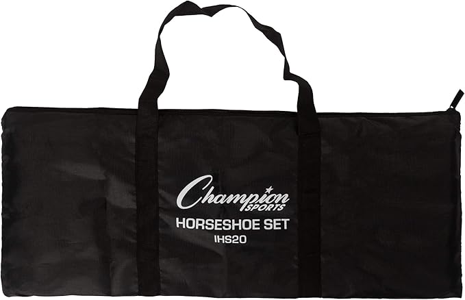 Champion Sports Horseshoe Set: Traditional Outdoor Lawn Game includes Four Professional Solid Steel Horseshoes with Solid Steel Stakes & Carrying Storage Case
