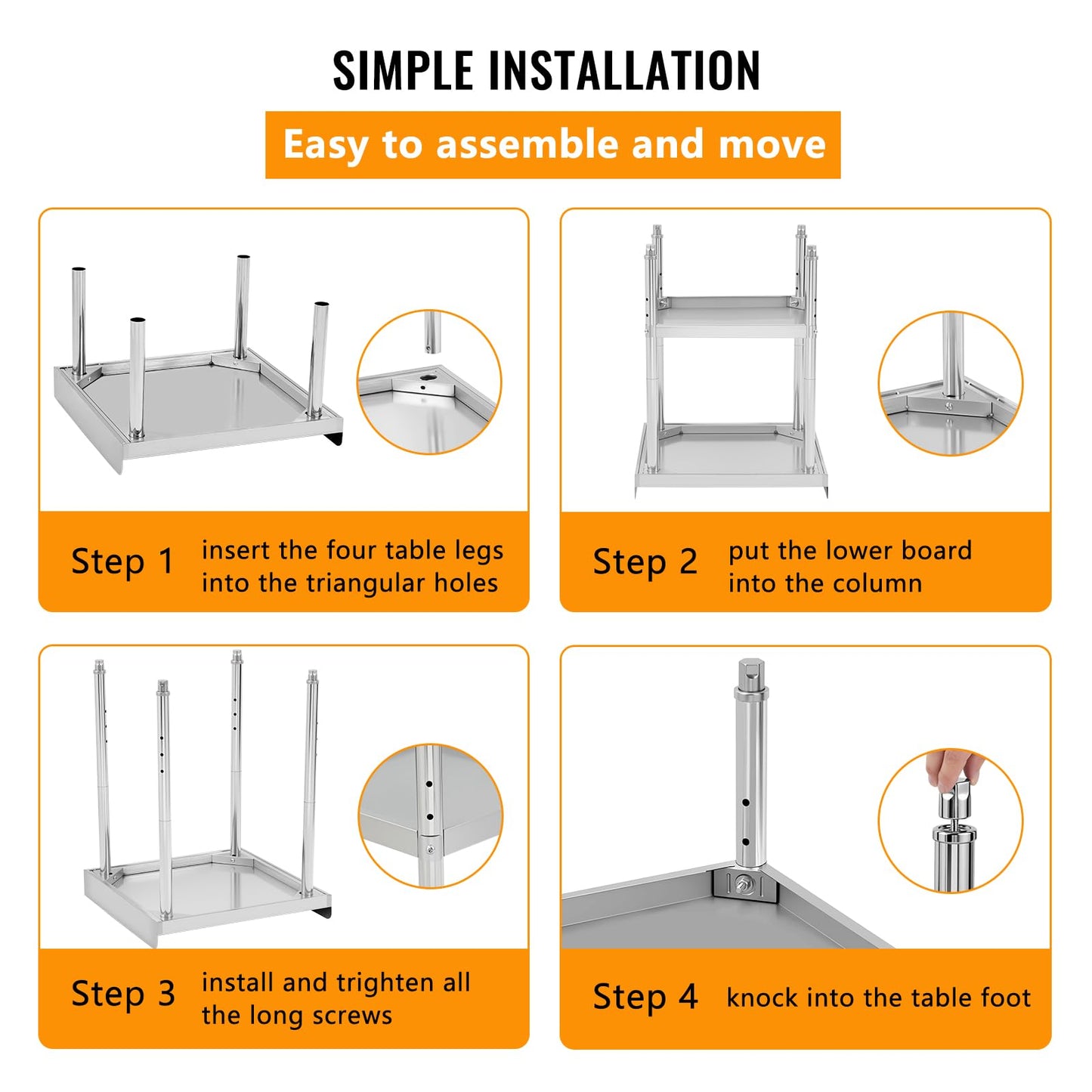 36"x28"x30" Stainless Steel Grill Stand Table, NSF Certified, 400 lbs Capacity, Adjustable Legs, 3-Sided 2" Edge Baffle for Kitchen, Restaurant, Hotel
