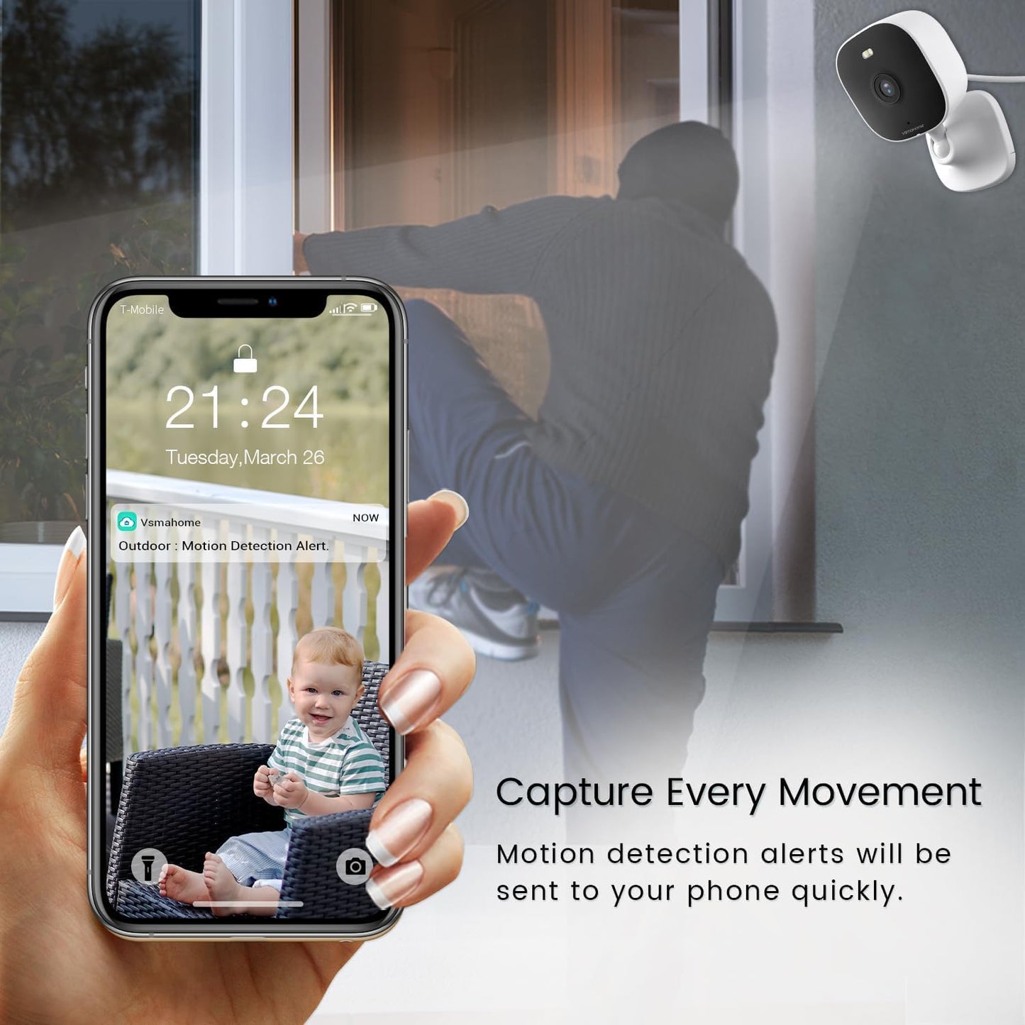 VSMAHOME 1080P 2.4G 2-Way Cameras for Home Security with Night Vision, Outdoor/Indoor Cameras for Baby/Elder/Dog/Pet