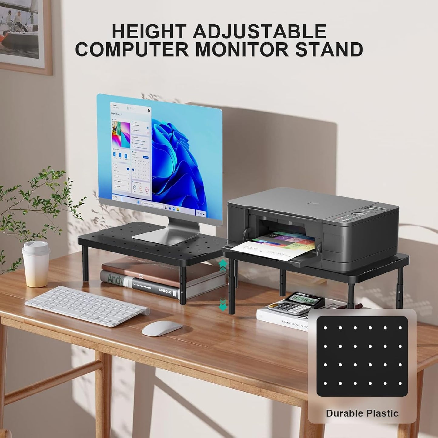 (PTT001-B), 1 Pack, WALI Computer Monitor Stand for Desk, Adjustable Laptop Riser, Desk Monitor Stand Underneath