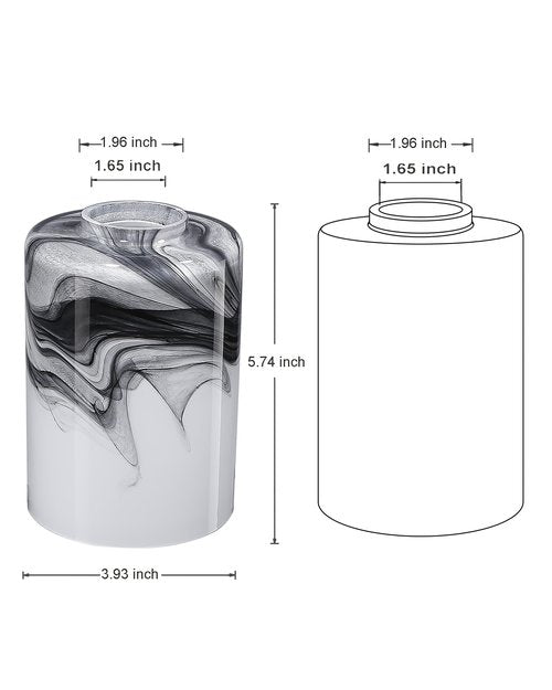 Cylinder Glass Lamp Shade for Pendant Light 1.65in fitter Decorative Grey Marble Glass Wall Sconce Light Shade blown Art Glass Replacement Shade for Vanity Light,Table Lamp Ceiling Fan Light 4Pack