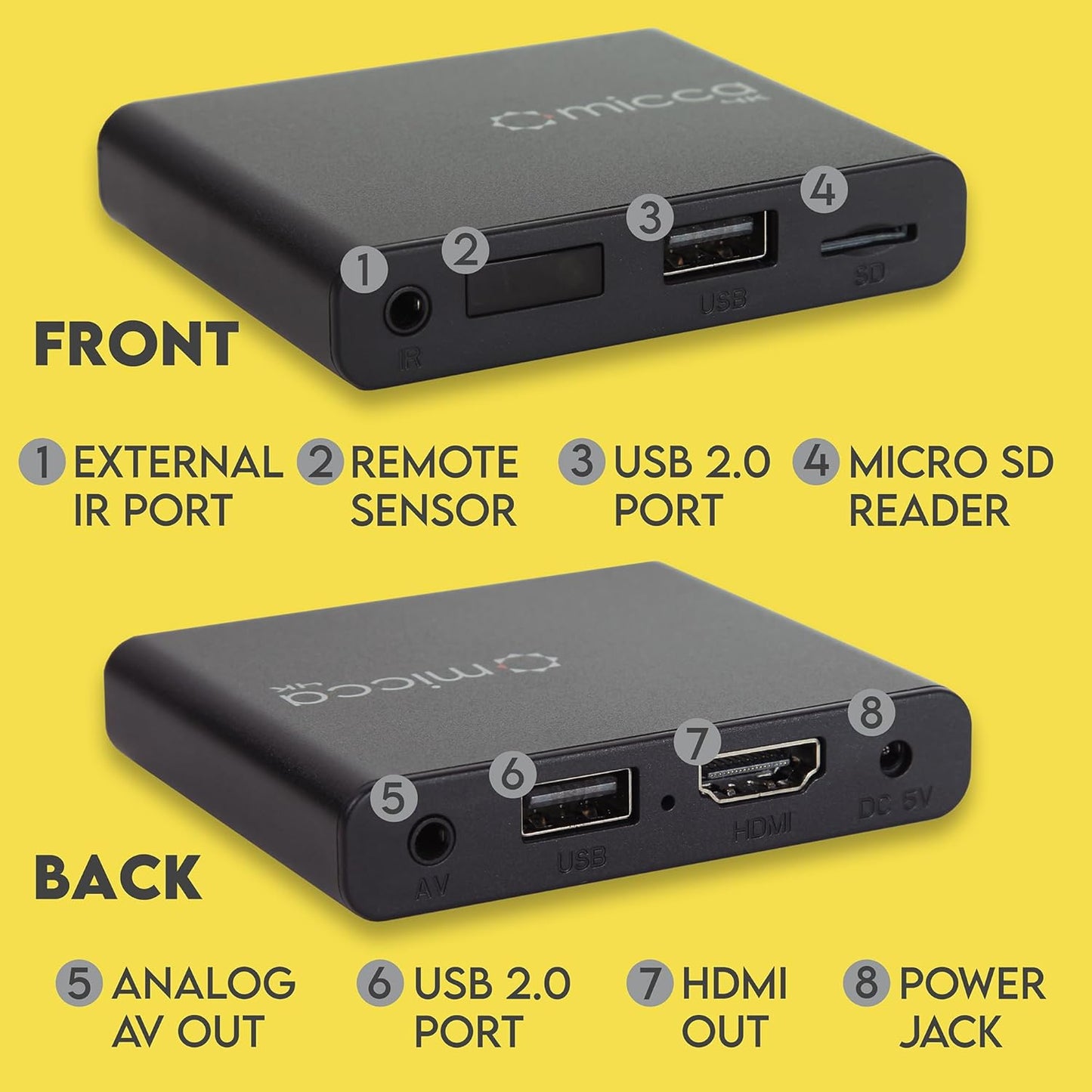Micca G3 2K H.265/HEVC H.264/AVC MP4 MP3 4K Quad-HD Digital Media Player for USB Drives and MicroSD Cards, Digital