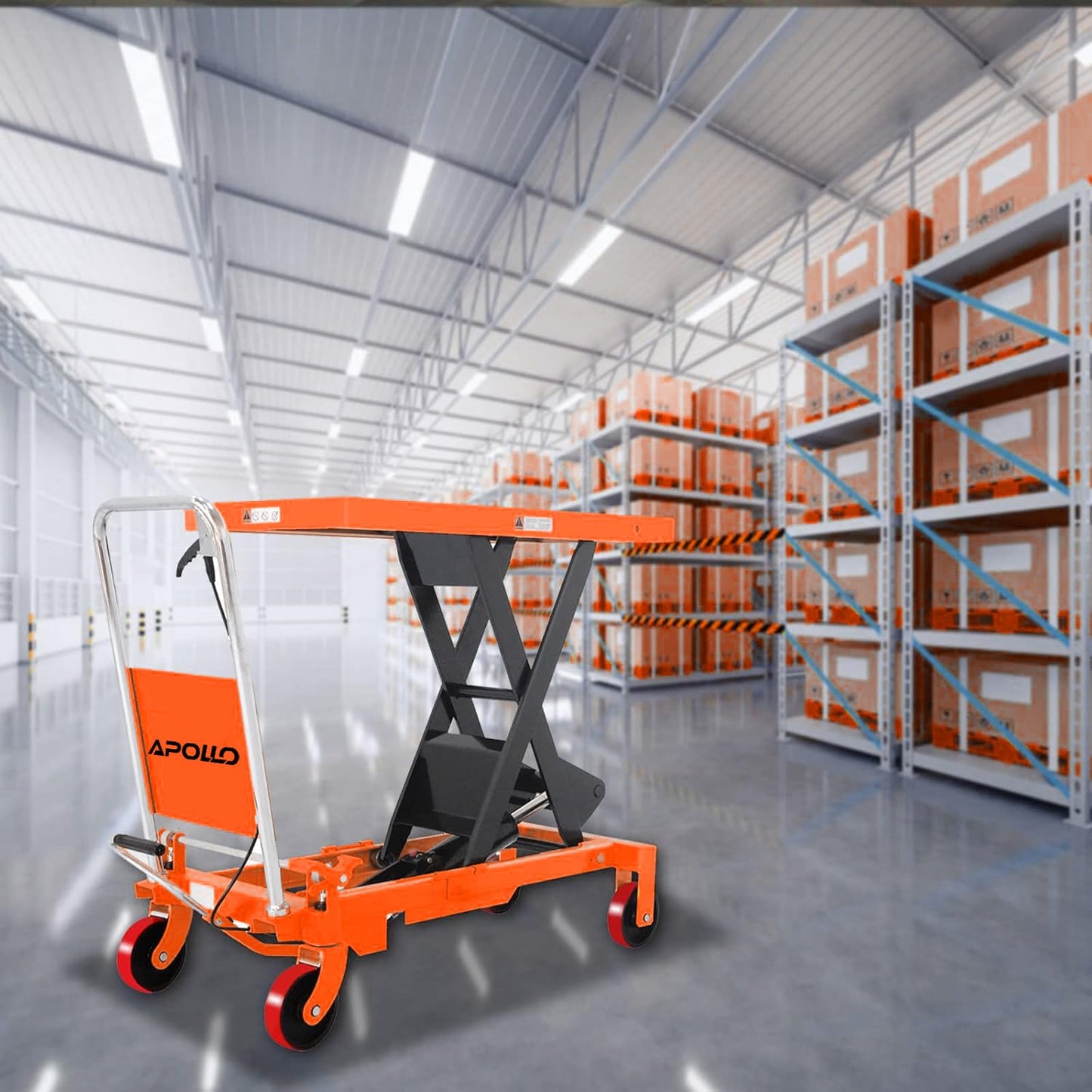 APOLLO Hydraulic Lift Cart 1760lbs Capacity, 39.4” Lifting Height Lift Table Cart, Manual Single Scissor Lift Table with 4 Wheels and Foldable Handle, for Material Handling, Elevating, Transportation
