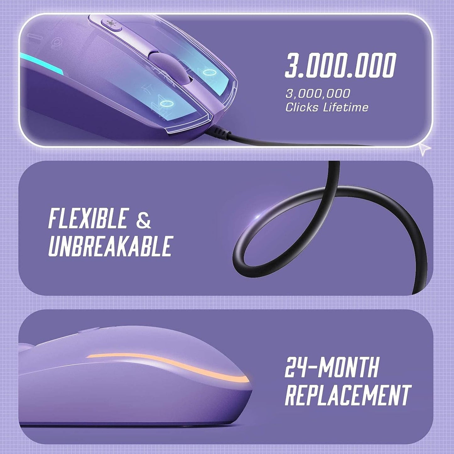 seenda Wired Mouse - USB Computer Mice Wired with RGB Backlit Optical LED Mouse with Attached USB Cord for Laptops