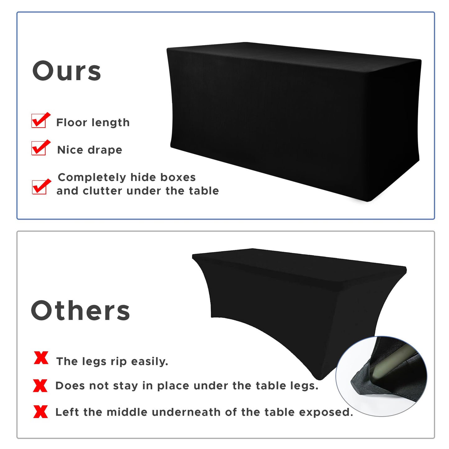 Nasitos Black Fitted Table Covers for 8 Foot Tables - 96 x 30 Inch - 4 Pack Stretch Spandex Rectangle Table Clothes, Fabric Tablecloths for Folding Table, Parties, Trade Show, Birthday