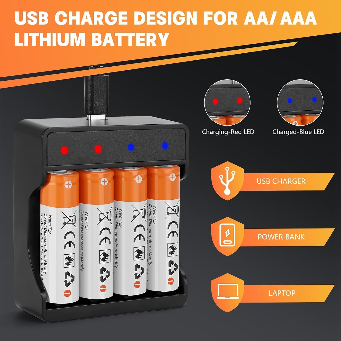 Fitinoch 8 Pack 1.5V 2600mWh 2H (4-Bay Rechargeable Lithium Batteries AA for Blink Camera, Long-Lasting Double A