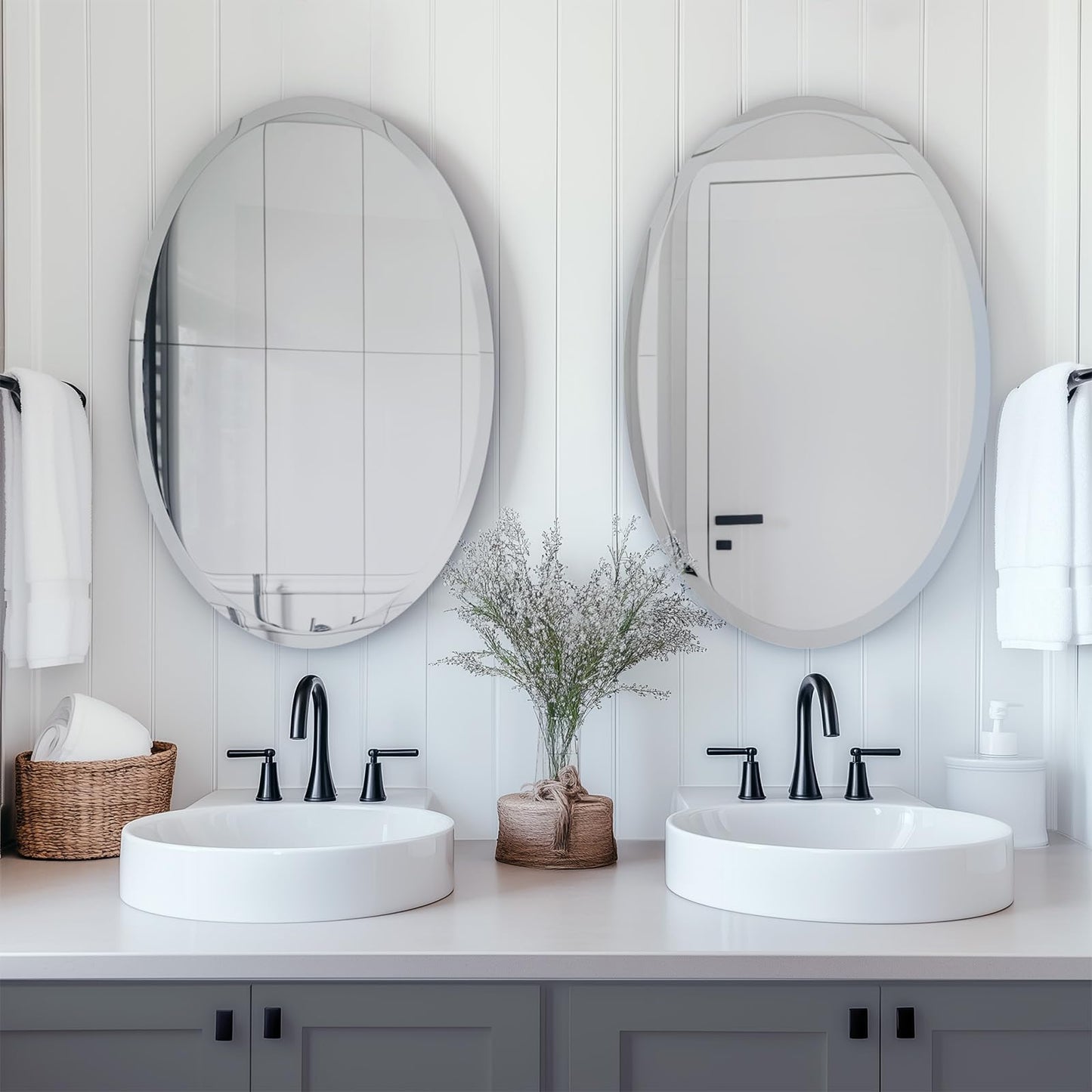Luxbaro 24x36 Inch Frameless Oval Bathroom Mirror, Bathroom Mirror for Over Sink, Beveled and Polished, Decorative Wall Mirror for Bathroom, Bedroom, Vanity, Entryway, Modern & Elegant Look