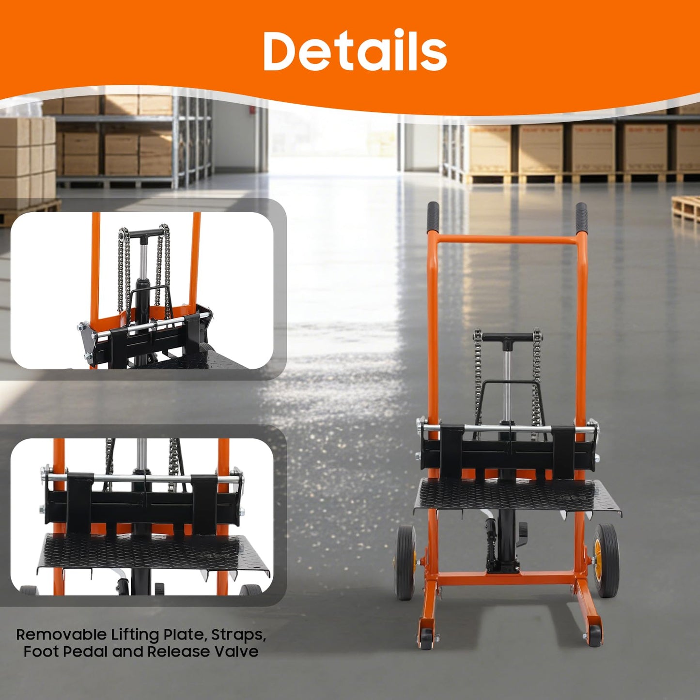 Hydraulic Material Lift Pallet Truck, 577LBS Capacity Adjustable Lift Stacker Heavy-Duty Hydraulic Material Lift Winch Stacker Forklift w/Removable Lifting Plate for Workshops Warehouses Factories