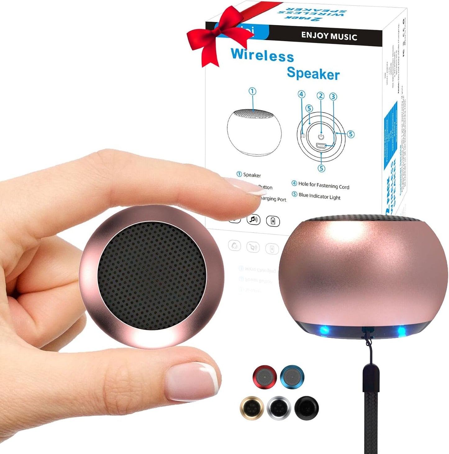 SEVENKA 2 3W Mini Speakers Bluetooth, Small Portable Wireless Speaker with Lanyard, Water Resistant, Wireless Stereo