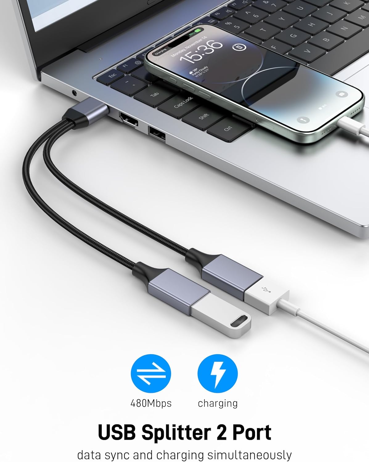 KAYQINHO 1 2 2 PS4, PS5, USBA Y Splitter in Out, USB Male to Female Cable for PC, Tablet, Laptop, MacBook, Keyboard