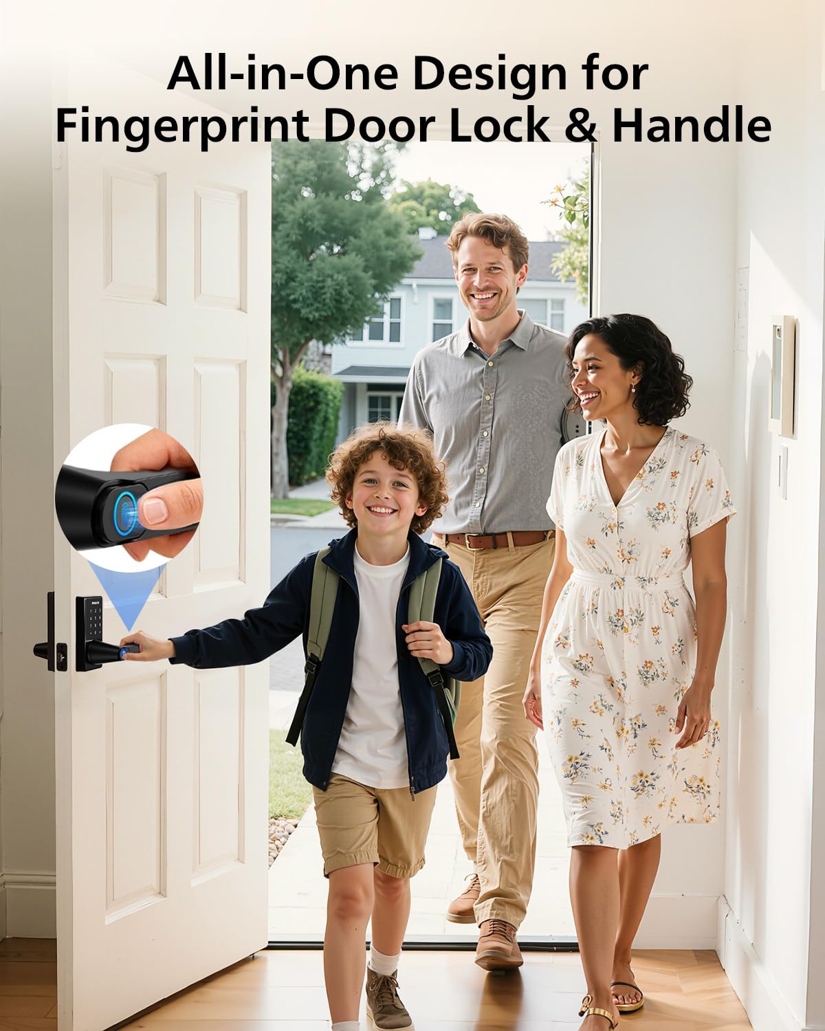 Philips Wi-Fi Smart Door Lock with Handle, Keyless Entry Door Lock, Fingerprint Door Knob, App Remote Control, Auto-Lock, Keypad Deadbolt with Lever for Front Door and Bedrooms, Security Easy Install
