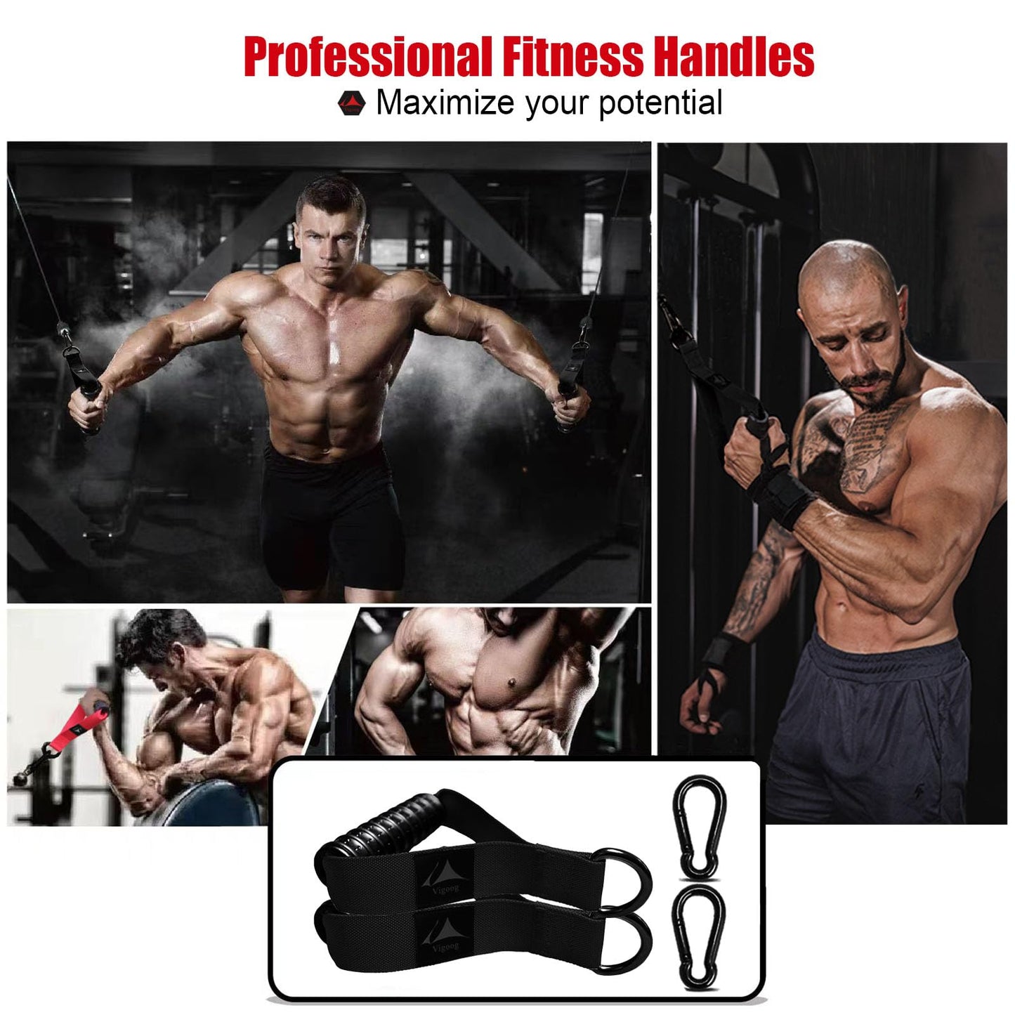 Vigoog Heavy Duty Gym Workout Handle Attachments - Powerful, Comfortable & Anti-Slip Rubber Exercise Grips for Cable Machines, Pulley Systems and Other Fitness Equipments